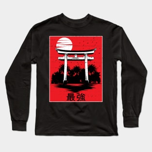 japanese temple in red black white design Long Sleeve T-Shirt